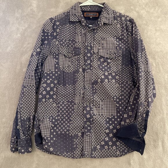 pd&c Men’s S Western Blue White Long Sleeve Button Up Dual Pocket Casual Shirt - Picture 1 of 13
